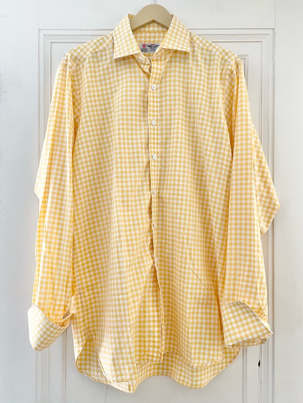 Turnbull & Asser Yellow and White Checkered Cotton Men’s Collared Shirt, Size 16